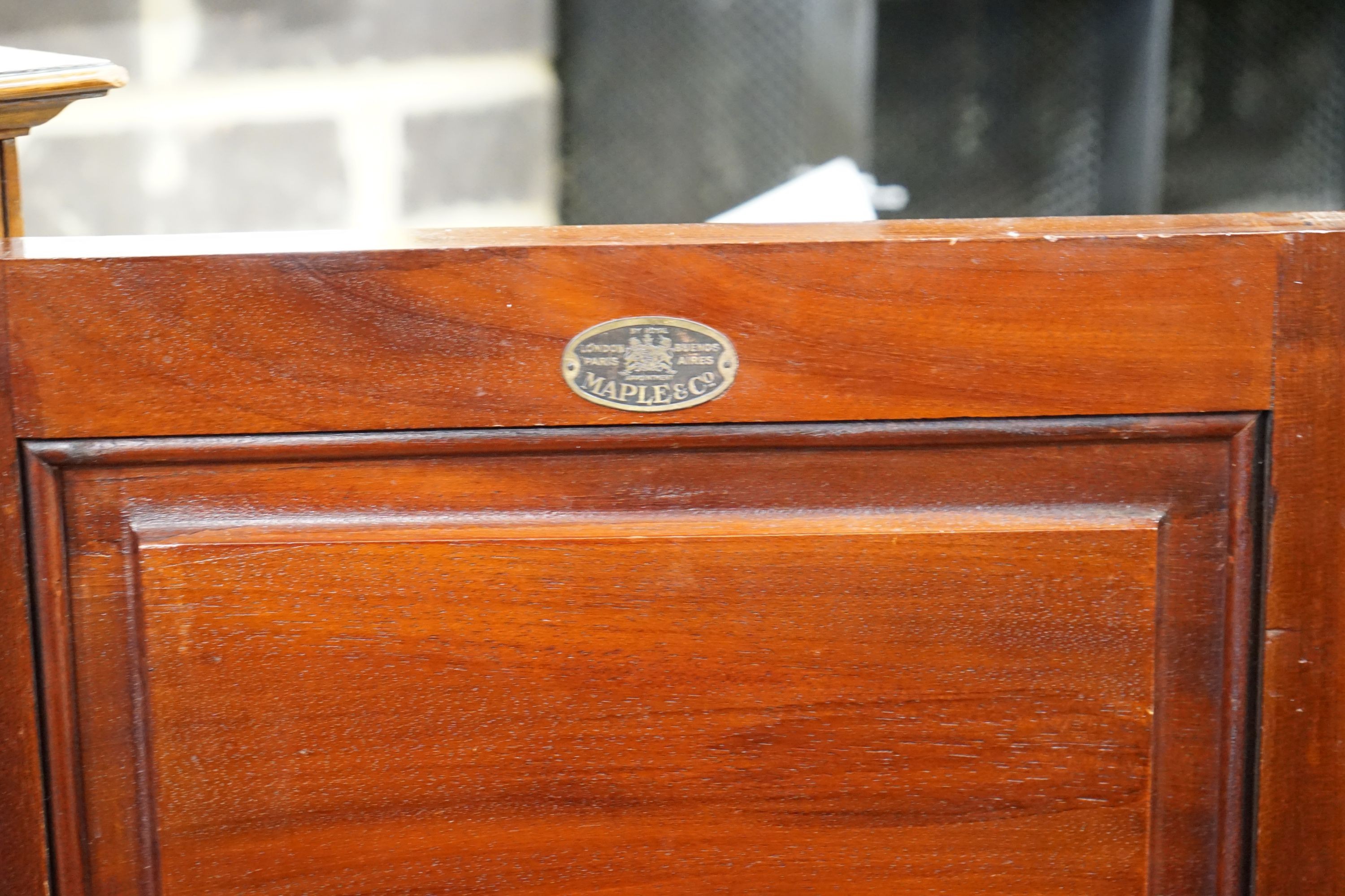 An Edwardian mahogany dwarf cabinet, by Maple & Co, width 92cm, depth 61cm, height 135cm